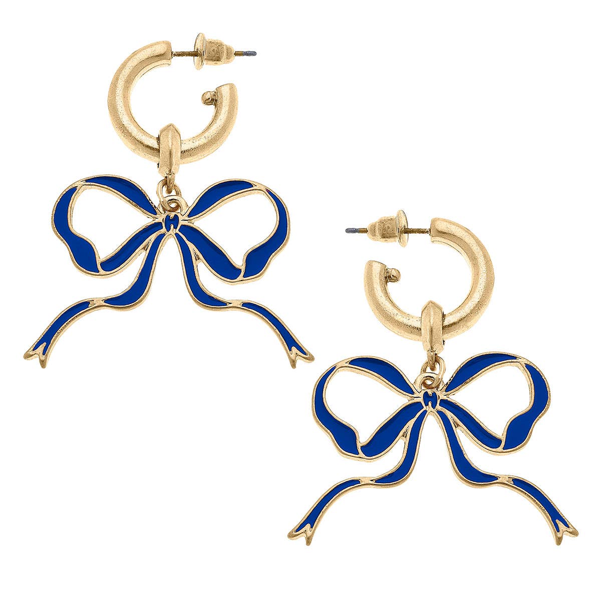 Veronica Game Day Bow Enamel Earrings: Blue