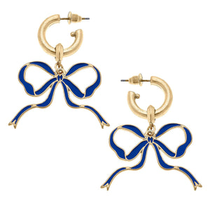 Veronica Game Day Bow Enamel Earrings: Blue