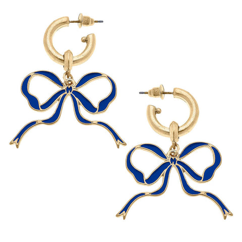 Veronica Game Day Bow Enamel Earrings: Blue