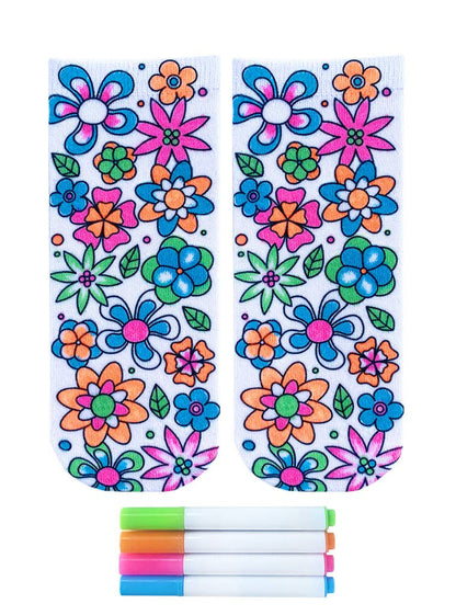 Ankle Socks - DIY Coloring Kit - Flower Garden