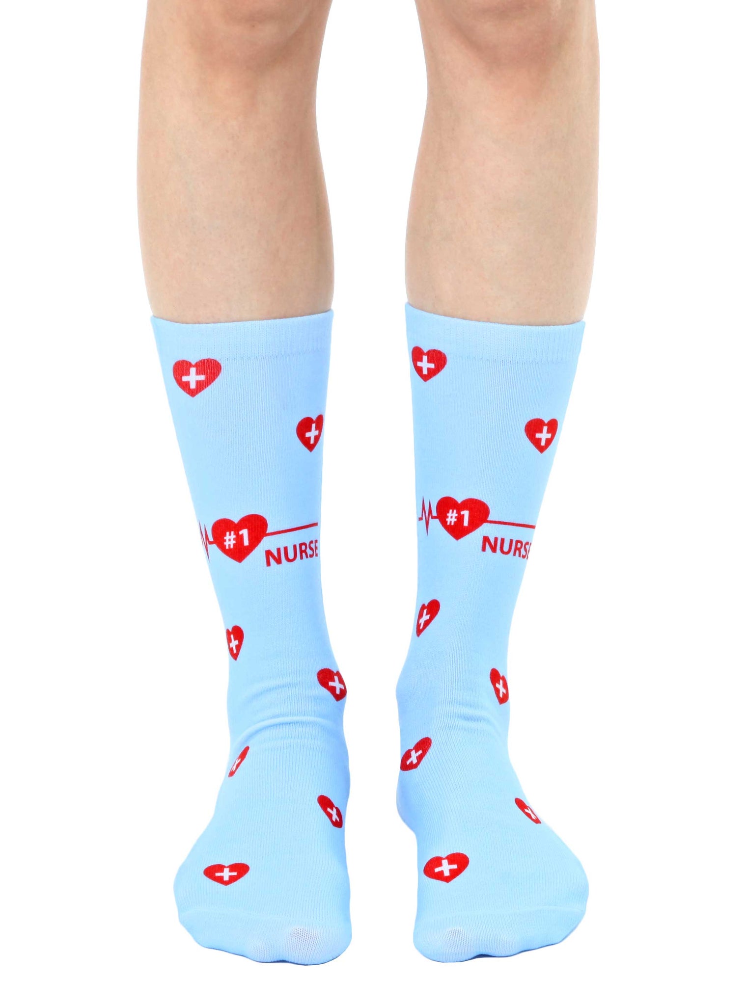 Novelty Graphic Crew Socks - "#1 Nurse" - Sky Blue