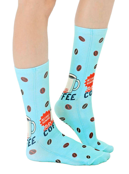 Novelty Graphic Crew Socks - "Instant Human Just Add Coffee"