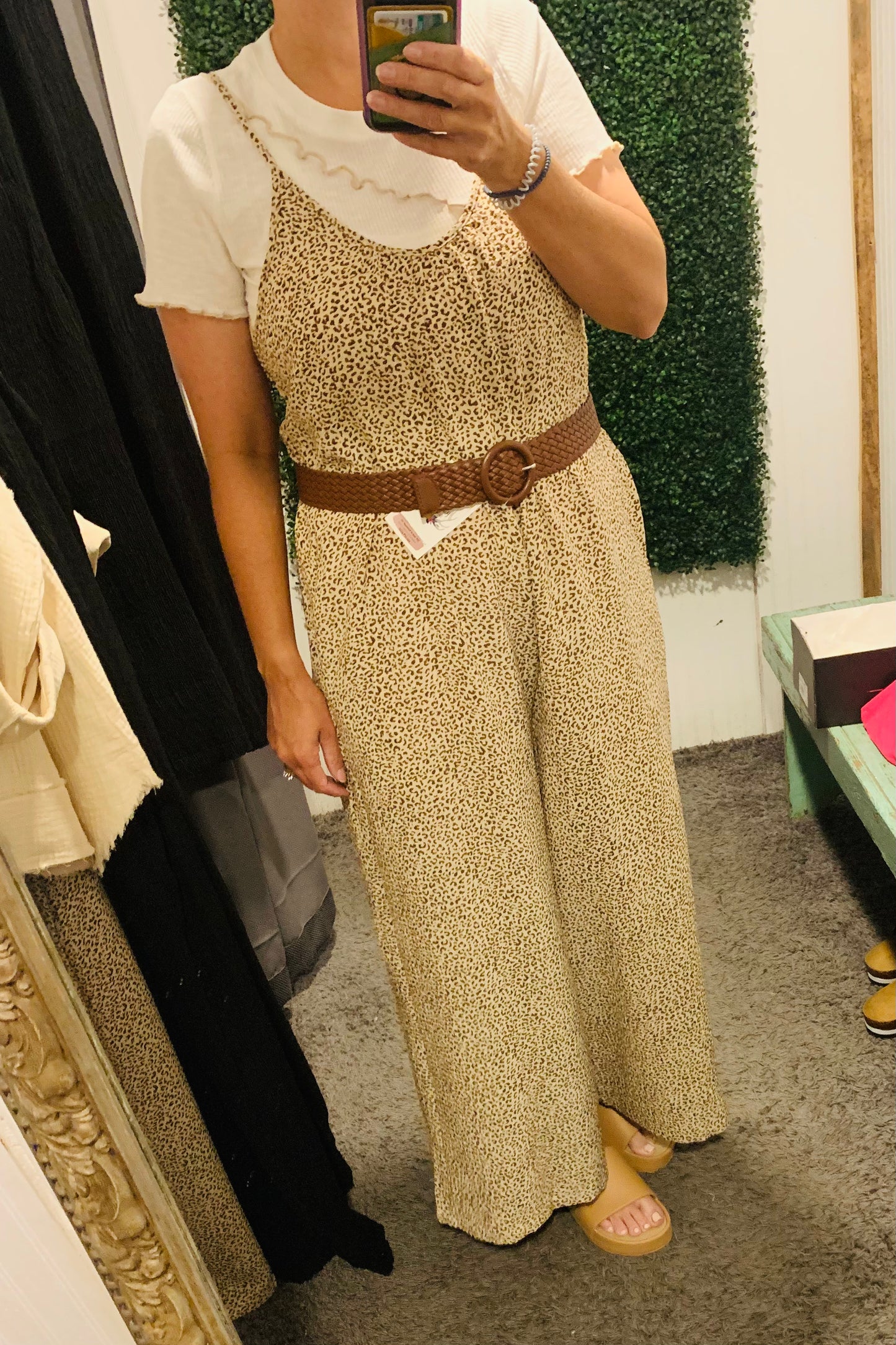 Cream Leopard Printed Wide Leg Jumpsuit