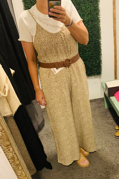 Cream Leopard Printed Wide Leg Jumpsuit
