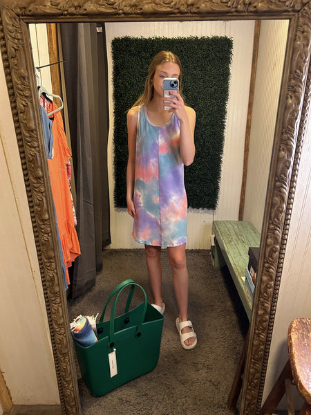 Tie Dye Print Sleeveless Round Neck Ribbed Dress