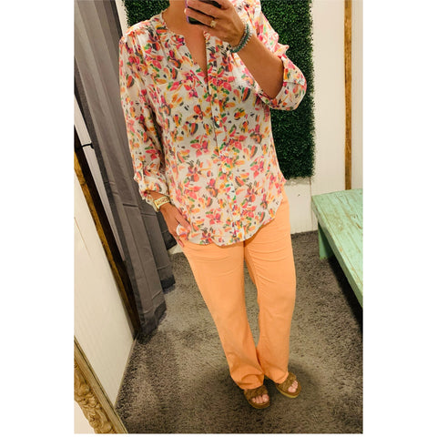 Coral Linen Elastic Waist Pants