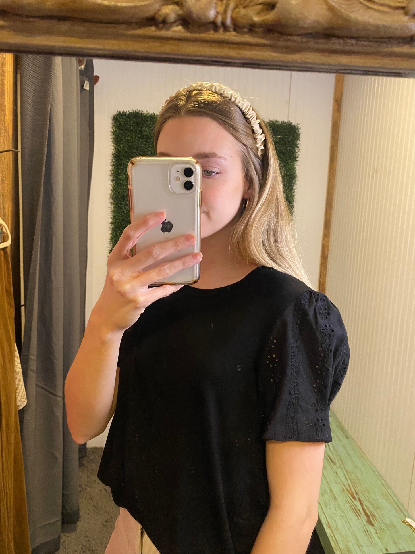Black Eyelet Puff Sleeve Blouse