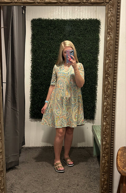 Mint Multi Paisley Swing Dress