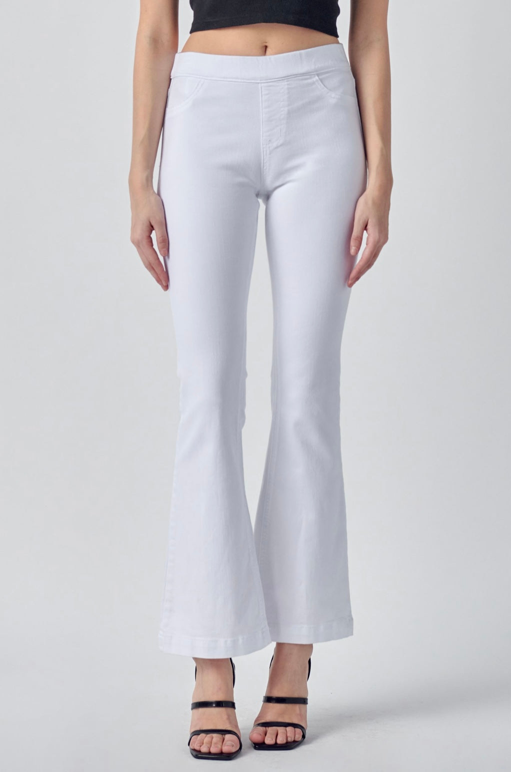 White Mid-Rise Flare Pull on Jeans