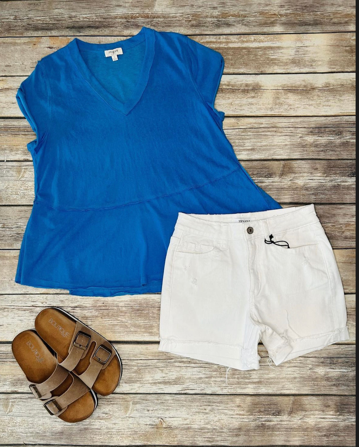 Aqua V-Neck Tiered Top