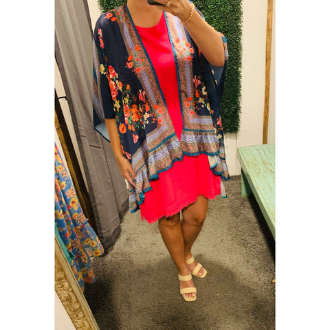 Navy Mix Kimono Cardigan-Plus