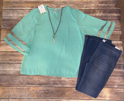 Mint Woven 3/4 Sleeve Top