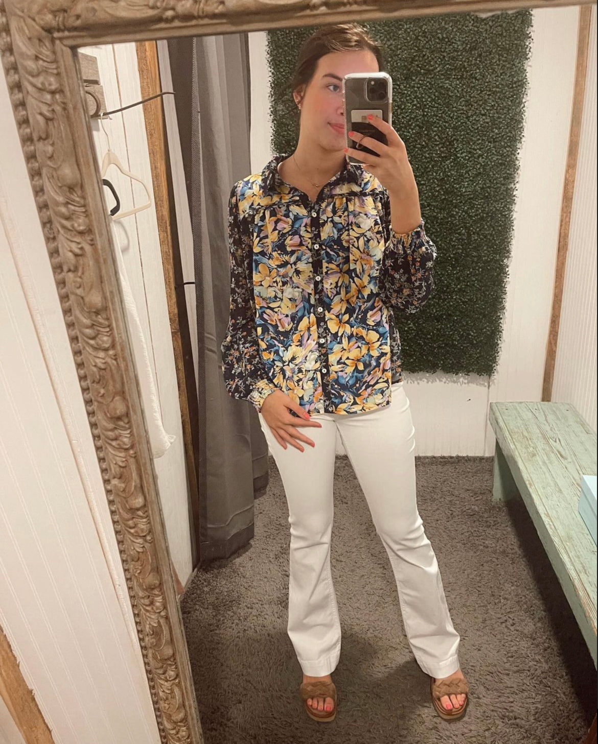 Navy Mix Floral Sheer Top