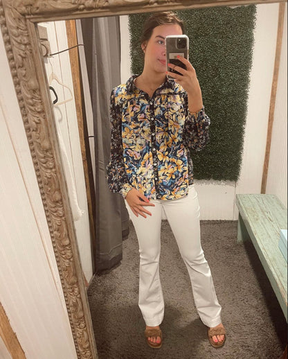 Navy Mix Floral Sheer Top