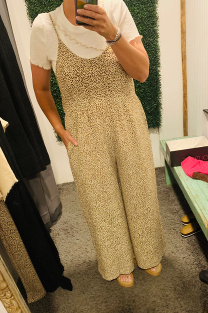 Cream Leopard Printed Wide Leg Jumpsuit