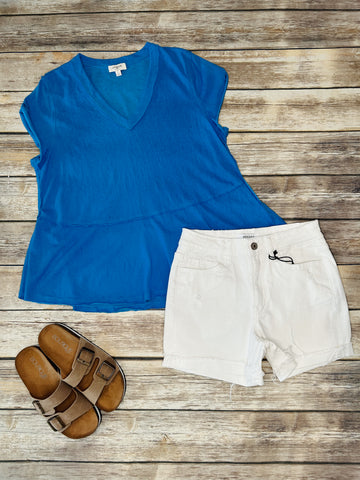 Frayed Hem White Denim Shorts