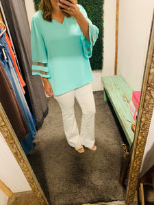 Mint Woven 3/4 Sleeve Top