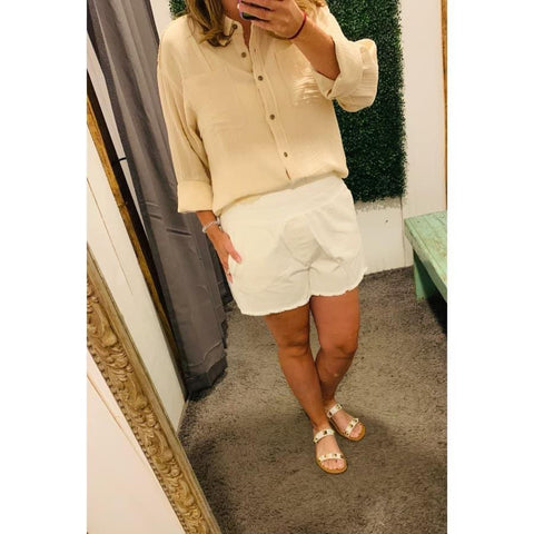 Frayed Hem Solid Woven Shirt Top