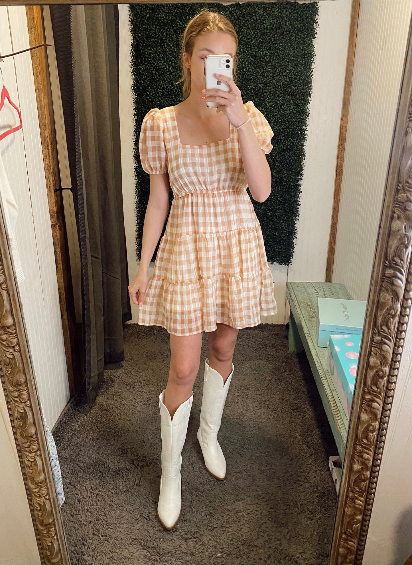 Backtie Gingham Mini Dress
