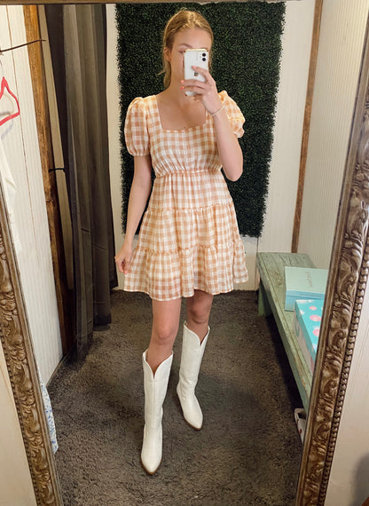 Backtie Gingham Mini Dress