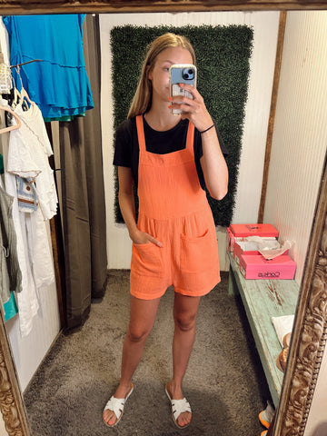 Burnt Orange Overall Romper w/ Pockets