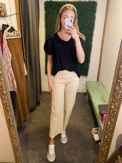 Black Eyelet Puff Sleeve Blouse