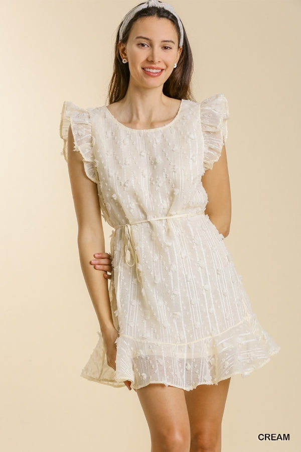 Cream Swiss Dot Ruffle Sleeve Dress