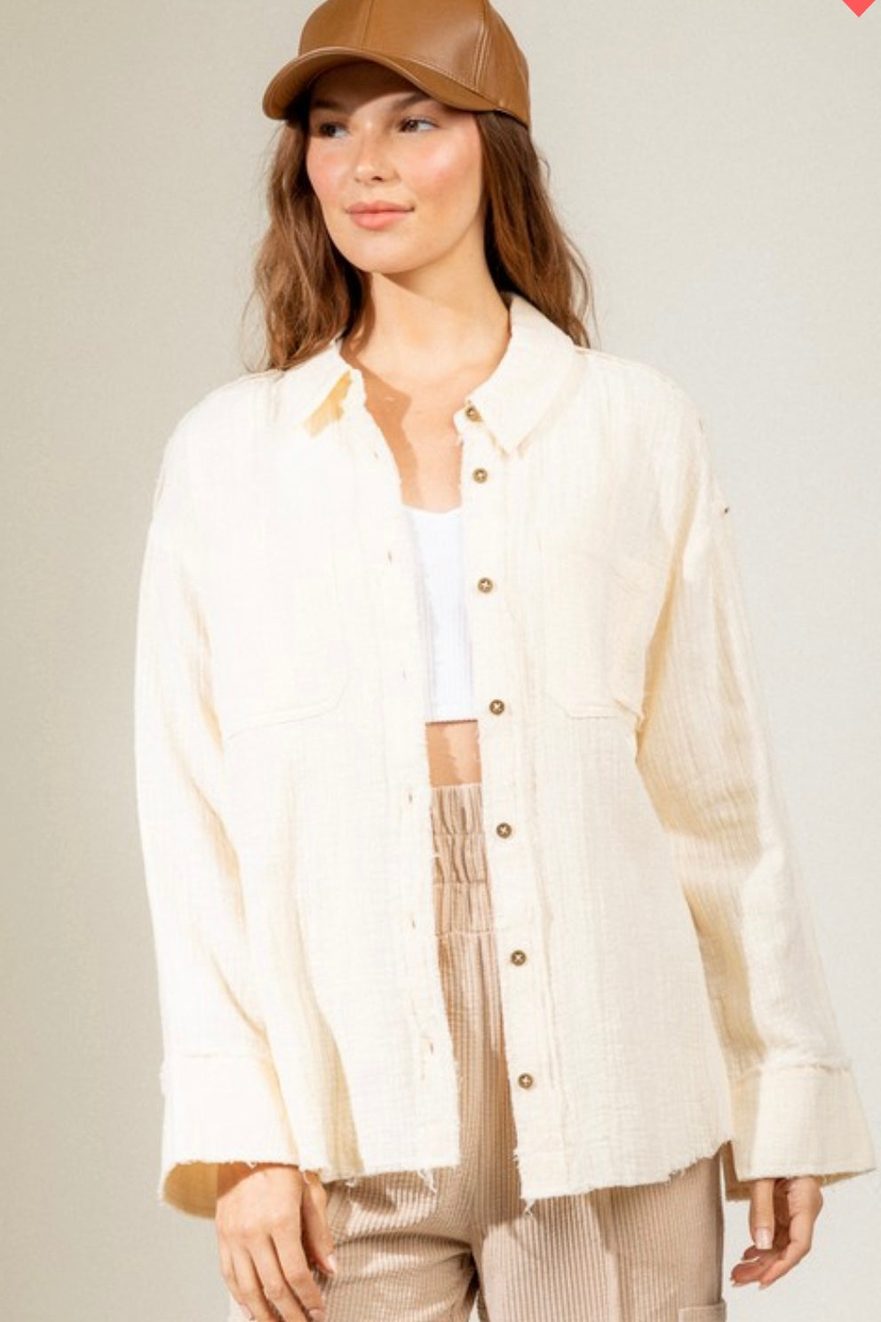 Frayed Hem Solid Woven Shirt Top