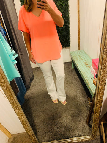 Woven Rolled Sleeve V-Neck Top- Plus