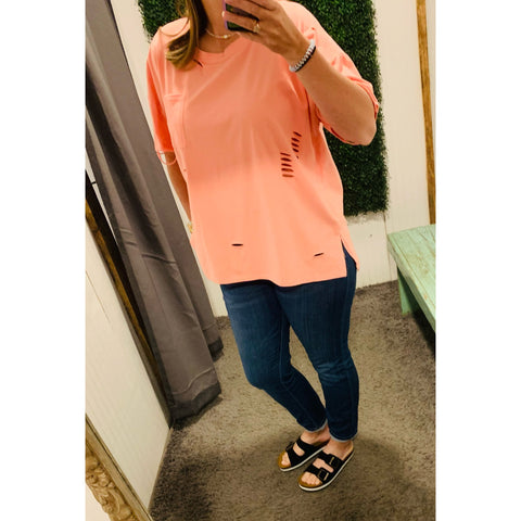 Bubble Gum Pink Distressed Top- Plus
