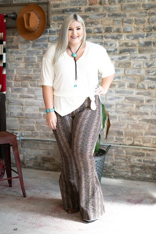 L & B Snake Print Full Length Flare Jeans