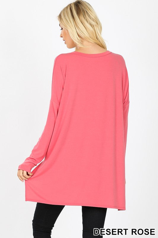 Fuschia V-Neck Flowy Dolman Sleeve Tunic