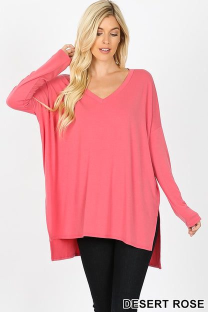 Fuschia V-Neck Flowy Dolman Sleeve Tunic