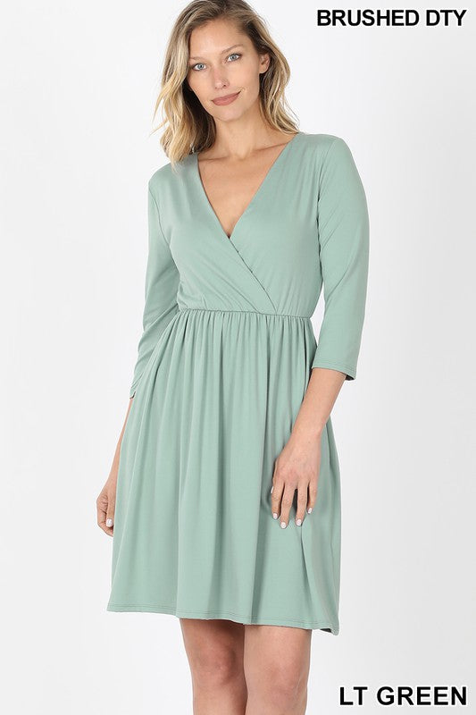 Light Green 3/4 Sleeve Pocket Dress