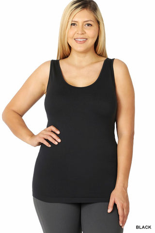 Black Scoop Neck Seamless Tank Top -Plus