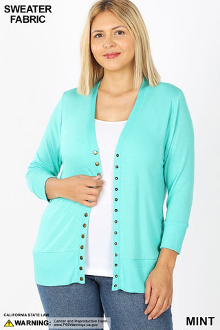 Mint Snap Button Sweater Cardigan - Plus