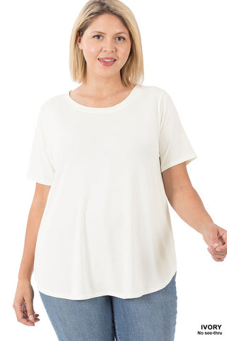 Ivory Short Sleeve Round Neck Top- Plus