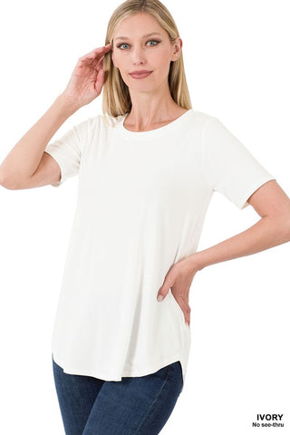 Ivory Short Sleeve Round Neck & Round Hem Top