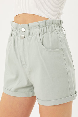 Denim Moss Paper Bag Waist Shorts