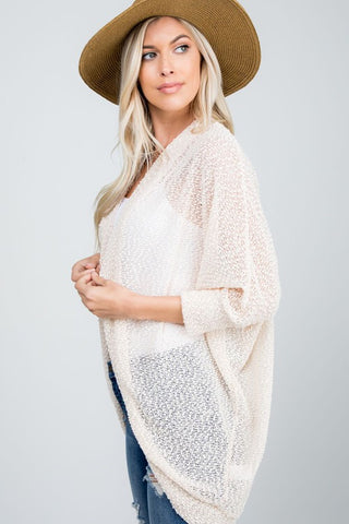 Cream Lightweight Popcorn Open Cardigan- Plus