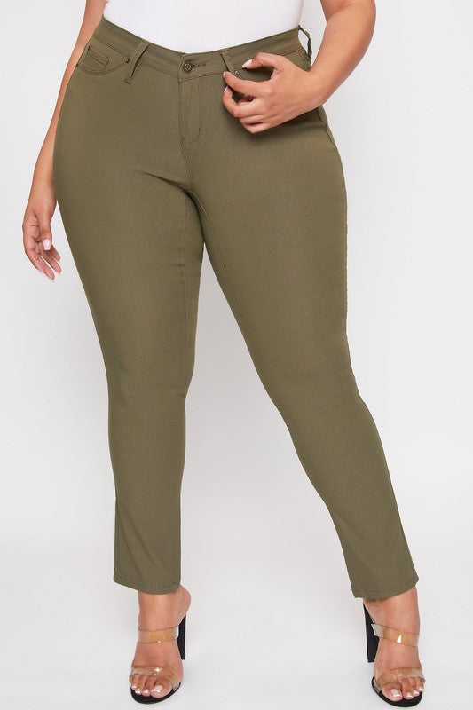 Olive Green Mid Rise Stretchy Skinny Jeans- Plus