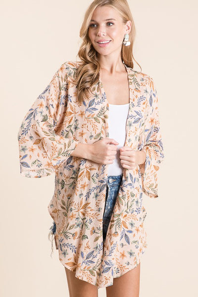 Floral Melon Kimono w/ Side Slits