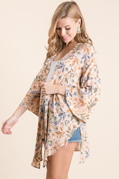 Floral Melon Kimono w/ Side Slits