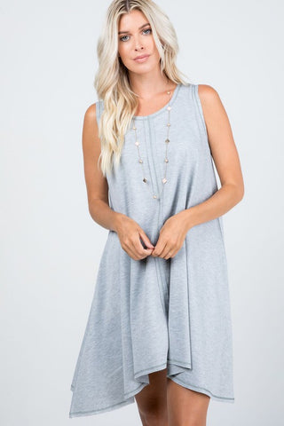 Heather Grey French Terry Sleeveless Unfinished Trim Detail Dress