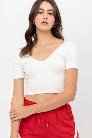 White Wide V-Neck Crop Top
