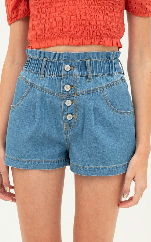 Denim Elastic High Waist Shorts
