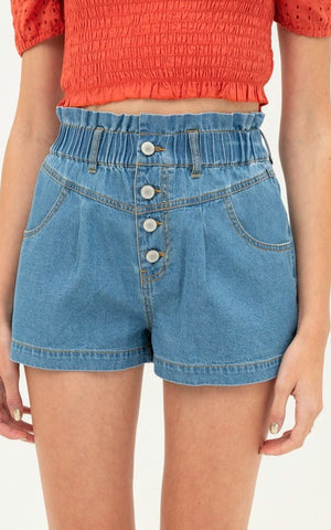 Denim Elastic High Waist Shorts