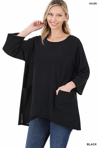 Black 3/4 Sleeve Top with Pockets