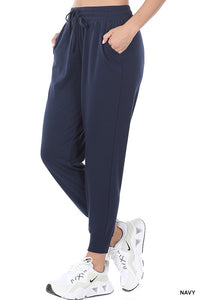 Navy Soft French Terry Waist Tie Joggers