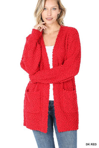 Dark Red Popcorn Cardigan